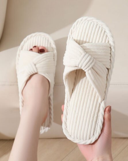 Corduroy Cross Cotton Slippers Home Warm Slippers - Image 3