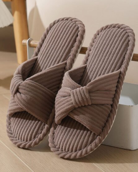 Corduroy Cross Cotton Slippers Home Warm Slippers - Image 5