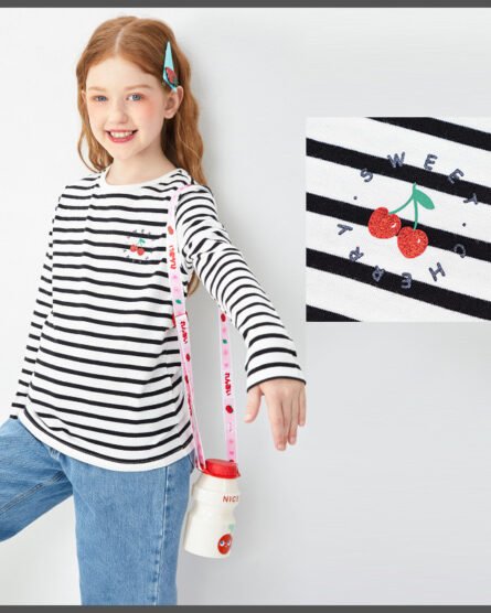 Children's Clothing Girls T-shirts Long-sleeved Girls Big Kids Sweet Cotton Bottoming Shirt - Image 3