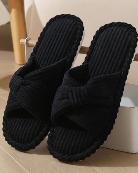 Corduroy Cross Cotton Slippers Home Warm Slippers - Image 4