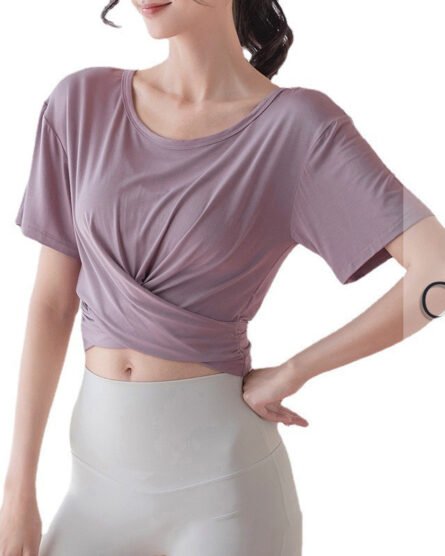 Yoga Clothing Women's Comfortable Round Neck Fitness Clothing Short Sports - Image 2